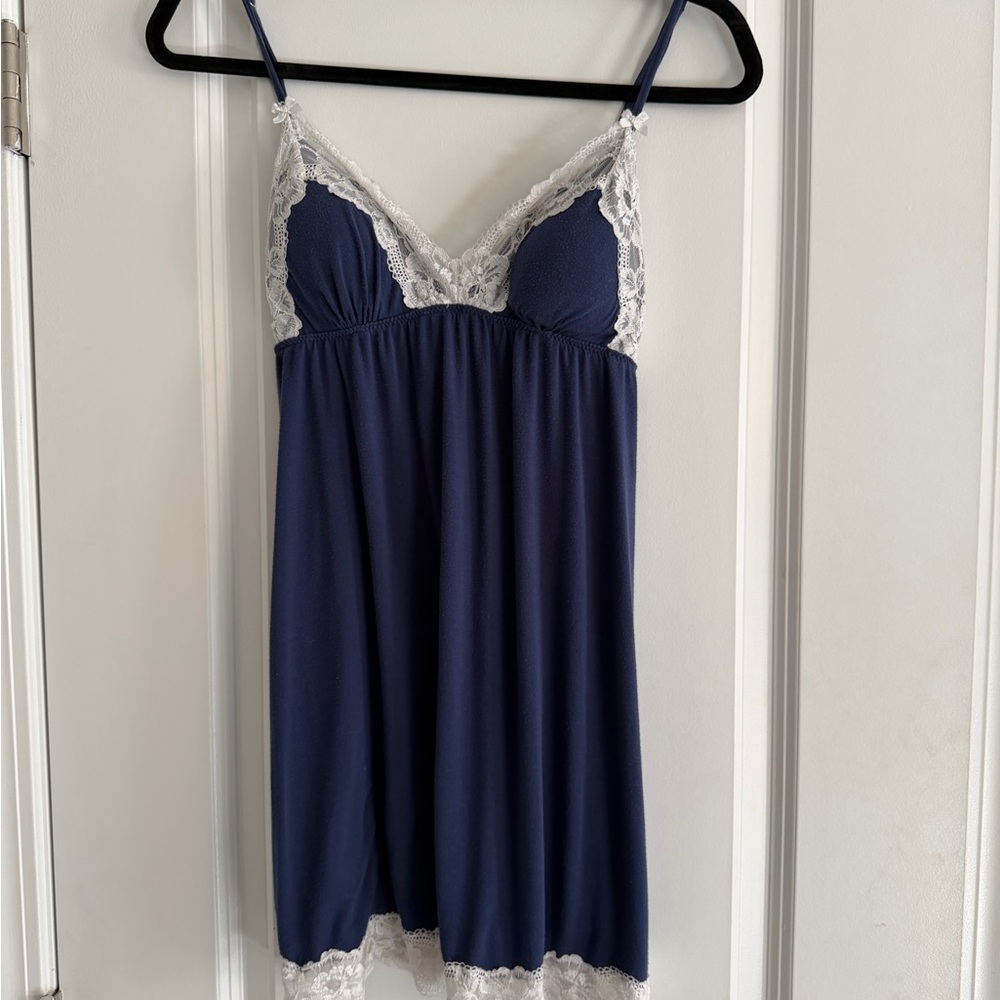 Victoria's Secret Navy Chemise with White Lace